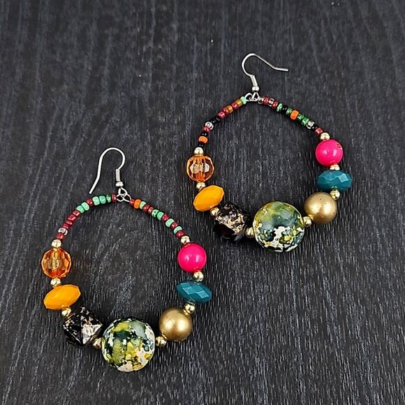 Whimsical Hand Crafted Upcycled Bead Earrings - Multicolor - Picture 1 of 5